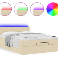 Ottomane Bett mit Matratze & LEDs Creme 140x200 cm Stoff