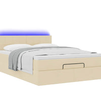 Ottomane Bett mit Matratze & LEDs Creme 140x200 cm Stoff