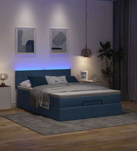 Ottoman-Bett mit Matratze & LEDs Blau 140x200 cm Stoff