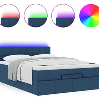 Ottoman-Bett mit Matratze & LEDs Blau 140x200 cm Stoff