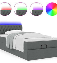 Ottomane Bett mit Matratze & LEDs Dunkelgrau 80x200 cm Stoff