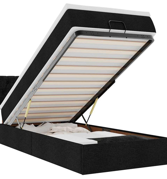 Ottomane Bett mit Matratze & LEDs Schwarz 80x200 cm Stoff