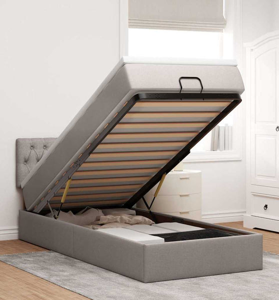 Ottoman-Bett mit Matratze & LEDs Taupe 80x200 cm Stoff