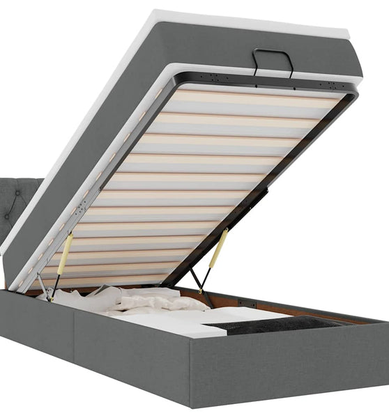 Ottoman-Bett mit Matratze & LEDs Dunkelgrau 90x190 cm Stoff