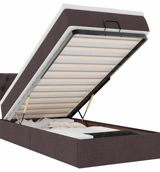 Ottoman-Bett mit Matratze & LEDs Dunkelbraun 90x190 cm Stoff