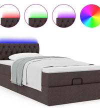 Ottoman-Bett mit Matratze & LEDs Dunkelbraun 90x190 cm Stoff