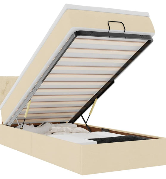 Ottoman-Bett mit Matratze & LEDs Creme 90x190 cm Stoff