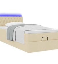 Ottoman-Bett mit Matratze & LEDs Creme 90x190 cm Stoff