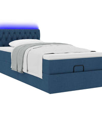 Ottoman-Bett mit Matratze & LEDs Blau 90x190 cm Stoff