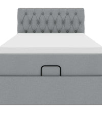 Ottomane Bett mit Matratze & LEDs Hellgrau 90x200 cm Stoff