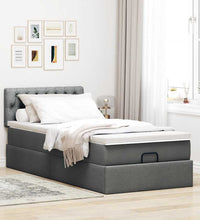 Ottomane Bett mit Matratze & LEDs Dunkelgrau 90x200 cm Stoff