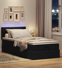 Ottoman-Bett mit Matratze & LEDs Schwarz 90x200 cm Stoff
