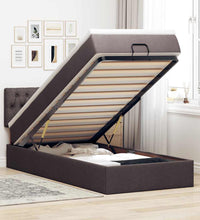 Ottomane Bett mit Matratze & LEDs Dunkelbraun 90x200 cm Stoff