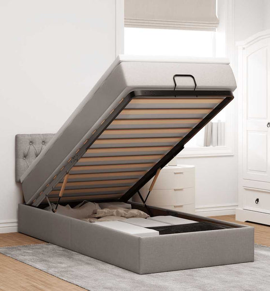 Ottomane Bett mit Matratze & LEDs Taupe 90x200 cm Stoff