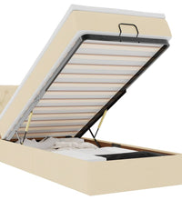 Ottomane Bett mit Matratze & LEDs Creme 90x200 cm Stoff