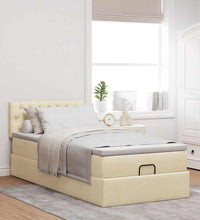Ottomane Bett mit Matratze & LEDs Creme 90x200 cm Stoff