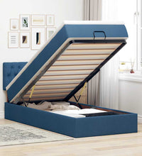 Ottomane Bett mit Matratze & LEDs Blau 90x200 cm Stoff