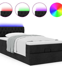 Ottoman-Bett mit Matratze & LEDs Schwarz 100x200 cm Stoff