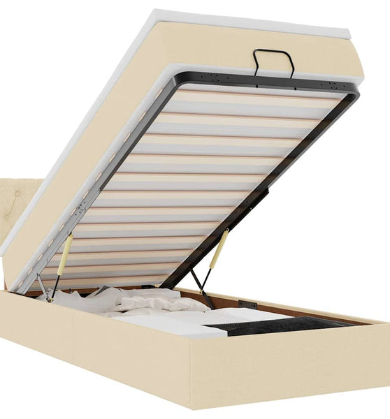 Ottoman-Bett mit Matratze & LEDs Creme 100x200 cm Stoff