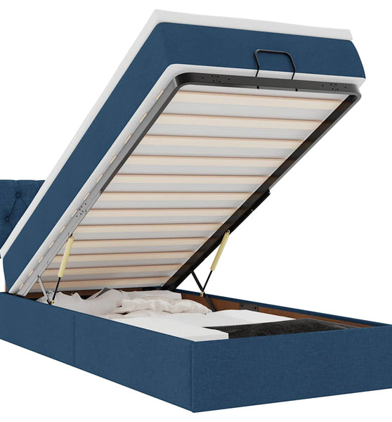Ottomane Bett mit Matratze & LEDs Blau 100x200 cm Stoff