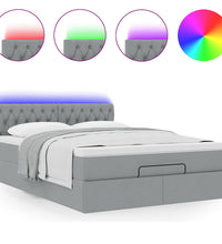 Ottoman-Bett mit Matratze & LEDs Hellgrau 140x200 cm Stoff