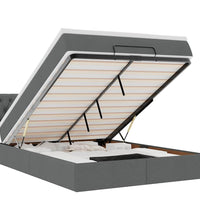 Ottomane Bett mit Matratze & LEDs Dunkelgrau 140x200 cm Stoff