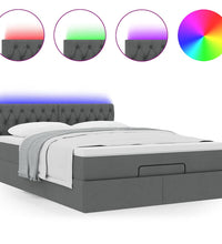 Ottomane Bett mit Matratze & LEDs Dunkelgrau 140x200 cm Stoff