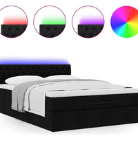 Ottomane Bett mit Matratze & LEDs Schwarz 140x200 cm Stoff