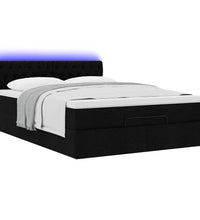 Ottomane Bett mit Matratze & LEDs Schwarz 140x200 cm Stoff