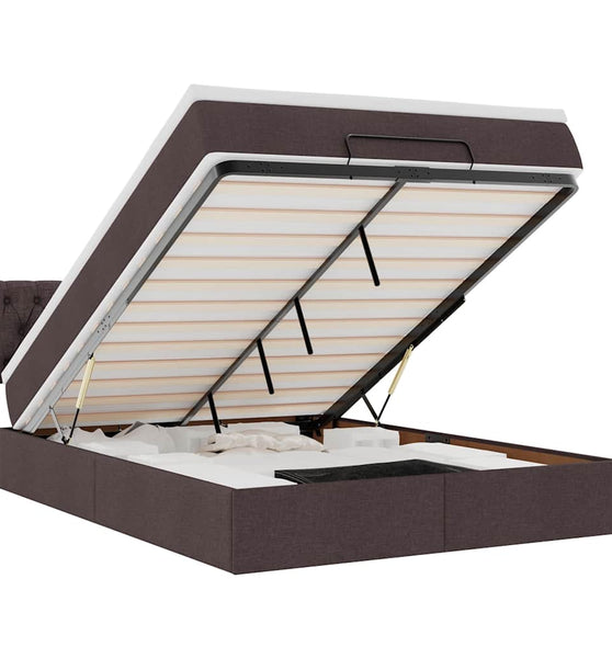 Ottoman-Bett mit Matratze & LEDs Dunkelbraun 140x200 cm Stoff