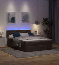 Ottoman-Bett mit Matratze & LEDs Dunkelbraun 140x200 cm Stoff
