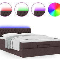 Ottoman-Bett mit Matratze & LEDs Dunkelbraun 140x200 cm Stoff