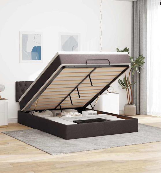 Ottoman-Bett mit Matratze & LEDs Dunkelbraun 140x200 cm Stoff
