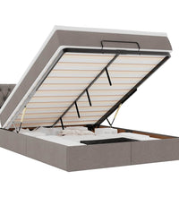 Ottomane Bett mit Matratze & LEDs Taupe 140x200 cm Stoff