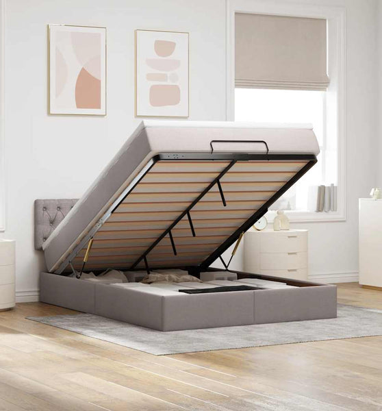 Ottomane Bett mit Matratze & LEDs Taupe 140x200 cm Stoff