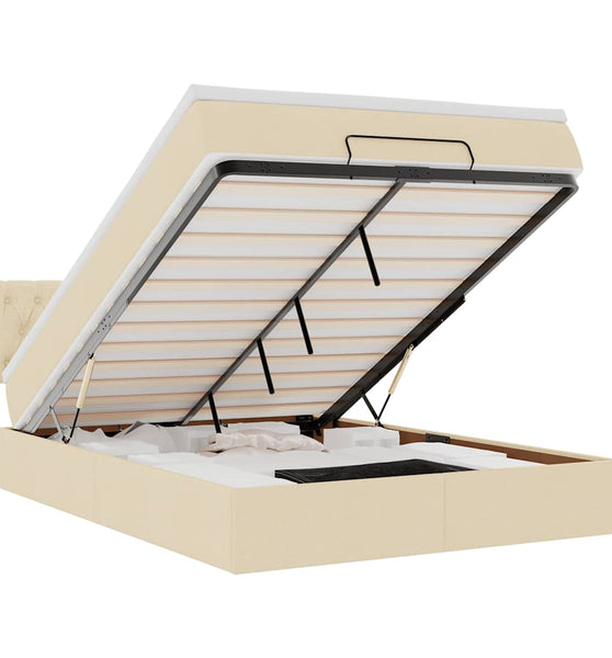 Ottomane Bett mit Matratze & LEDs Creme 140x200 cm Stoff