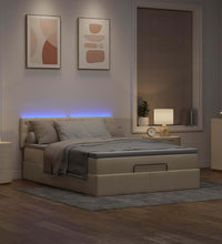 Ottomane Bett mit Matratze & LEDs Creme 140x200 cm Stoff