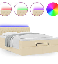 Ottomane Bett mit Matratze & LEDs Creme 140x200 cm Stoff