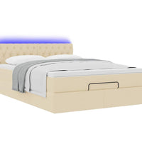 Ottomane Bett mit Matratze & LEDs Creme 140x200 cm Stoff