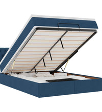 Ottoman-Bett mit Matratze & LEDs Blau 140x200 cm Stoff