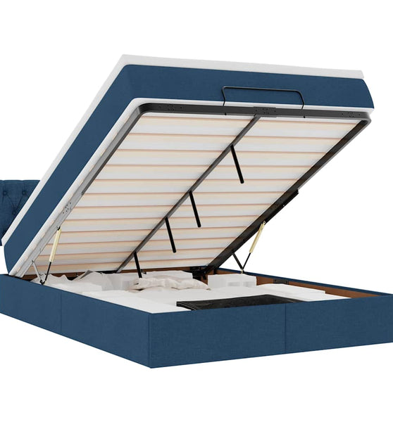 Ottoman-Bett mit Matratze & LEDs Blau 140x200 cm Stoff