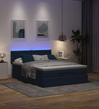 Ottoman-Bett mit Matratze & LEDs Blau 140x200 cm Stoff