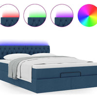 Ottoman-Bett mit Matratze & LEDs Blau 140x200 cm Stoff