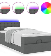 Ottomane Bett mit Matratze & LEDs Dunkelgrau 80x200 cm Stoff
