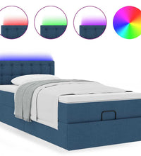Ottoman-Bett mit Matratze & LEDs Blau 80x200 cm Stoff