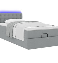 Ottoman-Bett mit Matratze & LEDs Hellgrau 90x190 cm Stoff