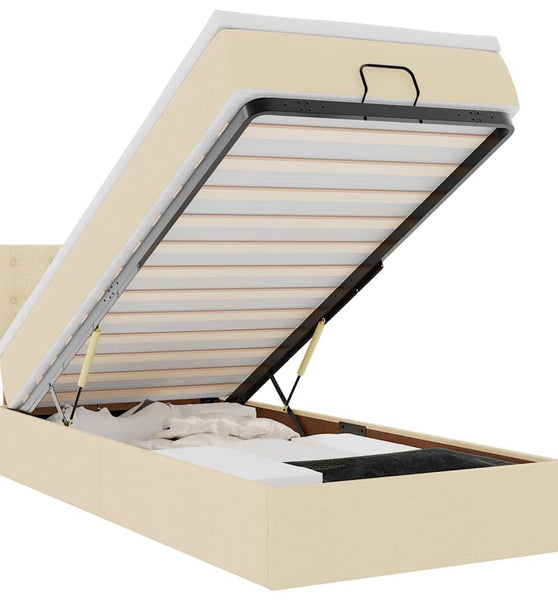 Ottoman-Bett mit Matratze & LEDs Creme 90x190 cm Stoff