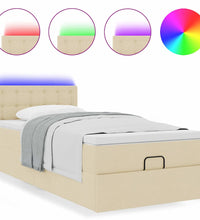 Ottoman-Bett mit Matratze & LEDs Creme 90x190 cm Stoff