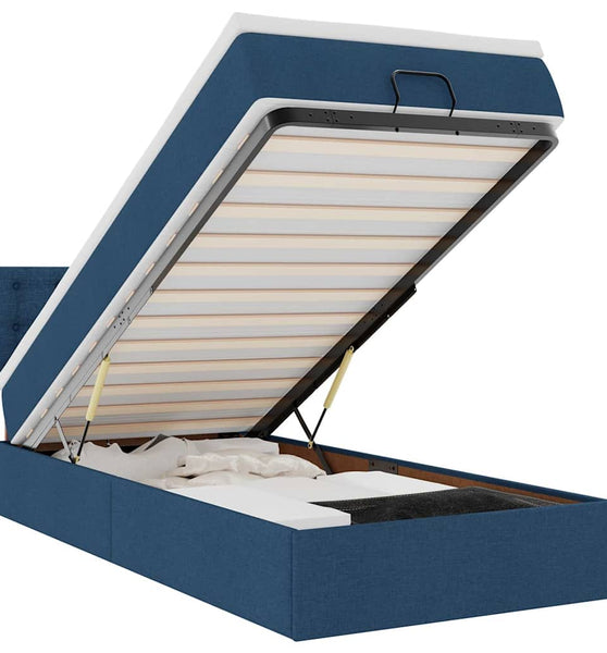 Ottoman-Bett mit Matratze & LEDs Blau 90x190 cm Stoff