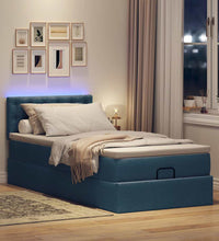 Ottoman-Bett mit Matratze & LEDs Blau 90x190 cm Stoff
